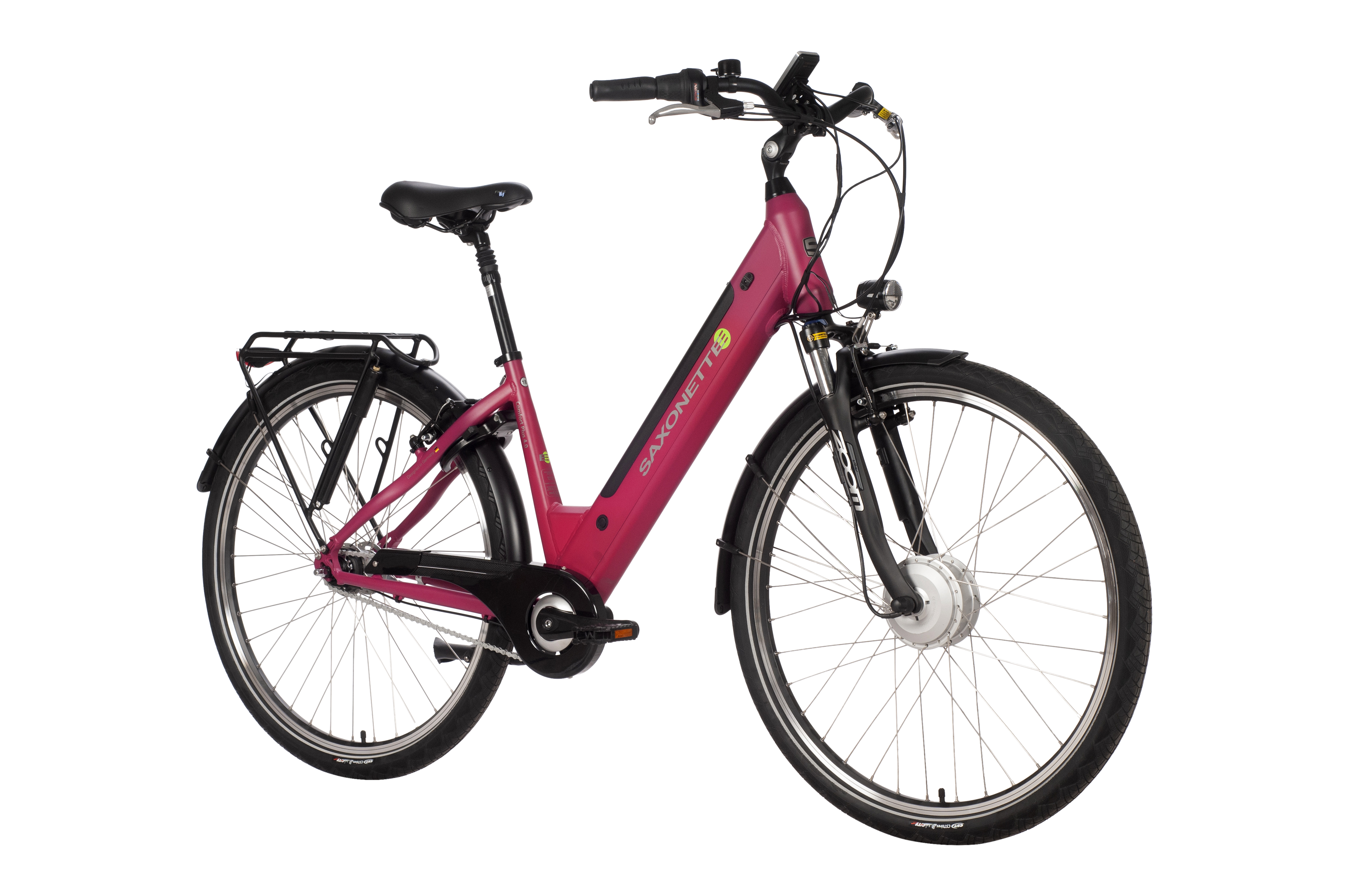 SAXONETTE Comfort Plus 4.0 E-Trekkingbike Federgabel Vorderradmotor 7 Gang 2. Wahl gebraucht Wave beere matt