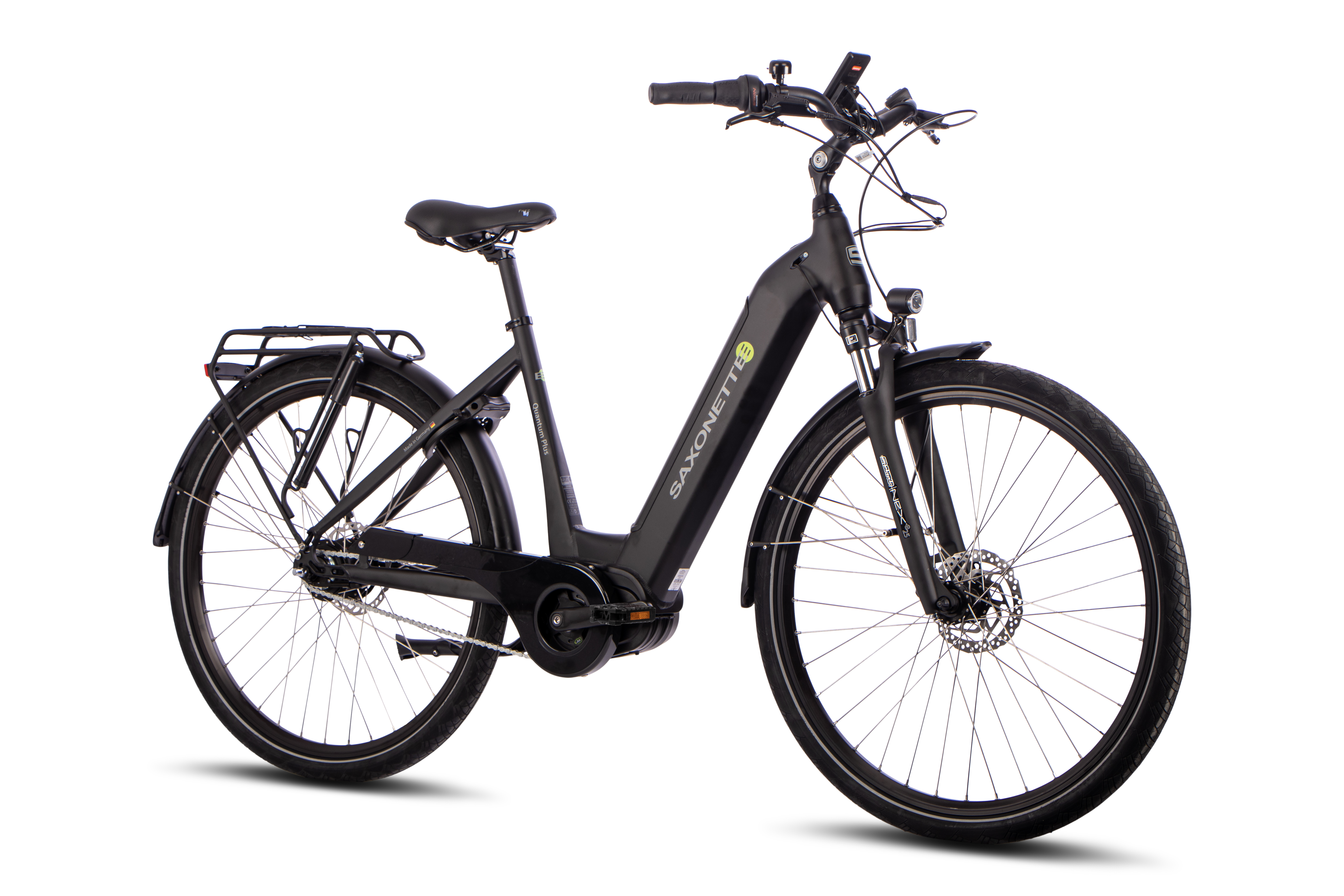 SAXONETTE Quantum Plus E-Citybike 2. Wahl neuwertig Scheibenbremse Federgabel 8 Gang Wave schwarz matt