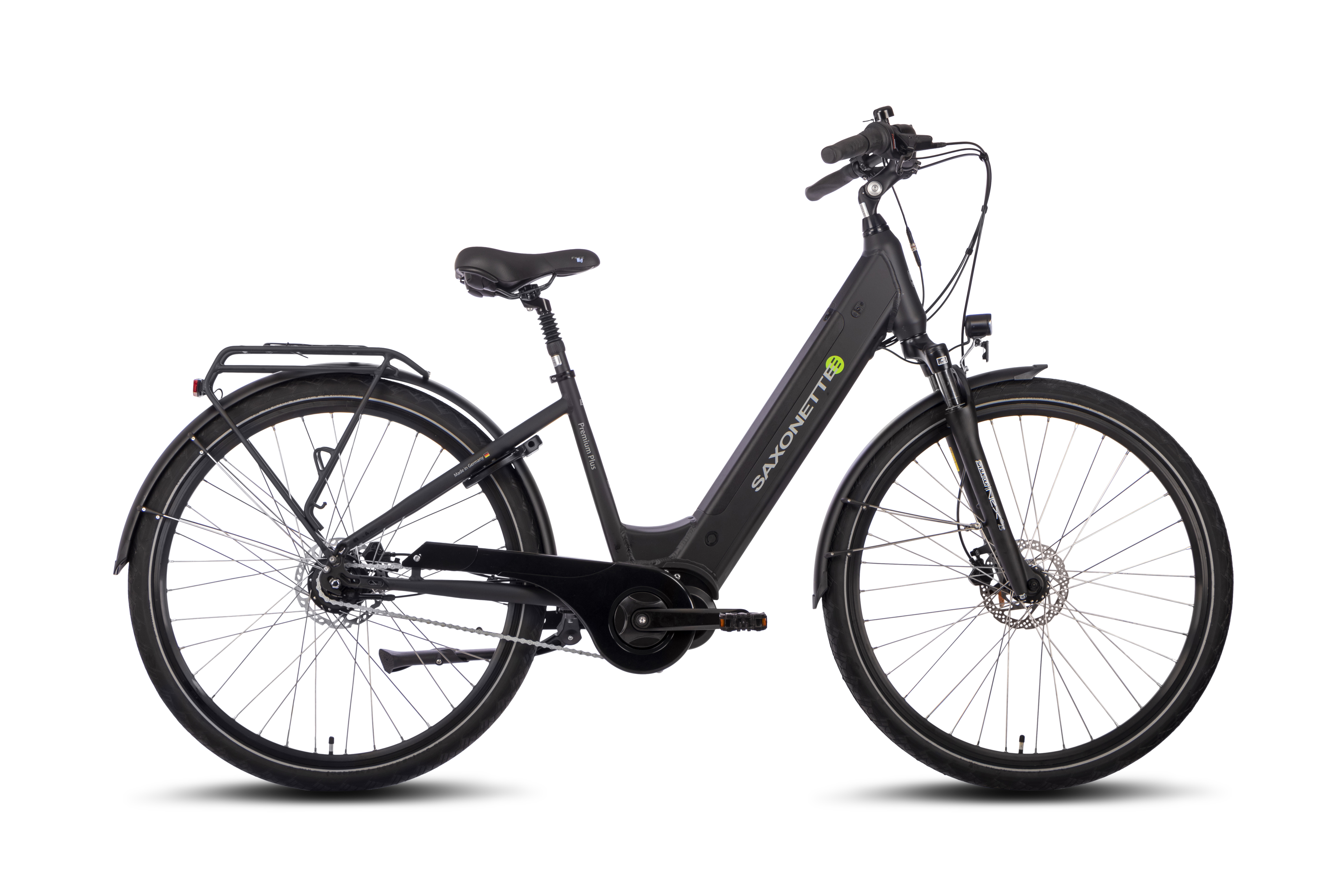 SAXONETTE Premium Plus 3.0 E-Trekkingbike Scheibenbremsen Federgabel Wave 8 Gang 2. Wahl neuwertig schwarz matt
